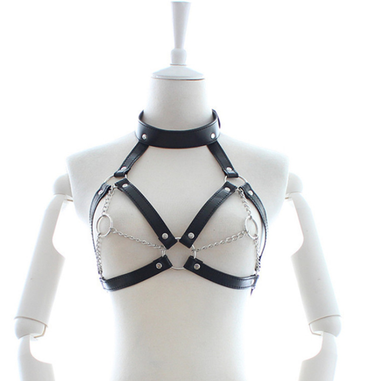 Vegan Leather Bondage Harness Bra & Breast Clamps