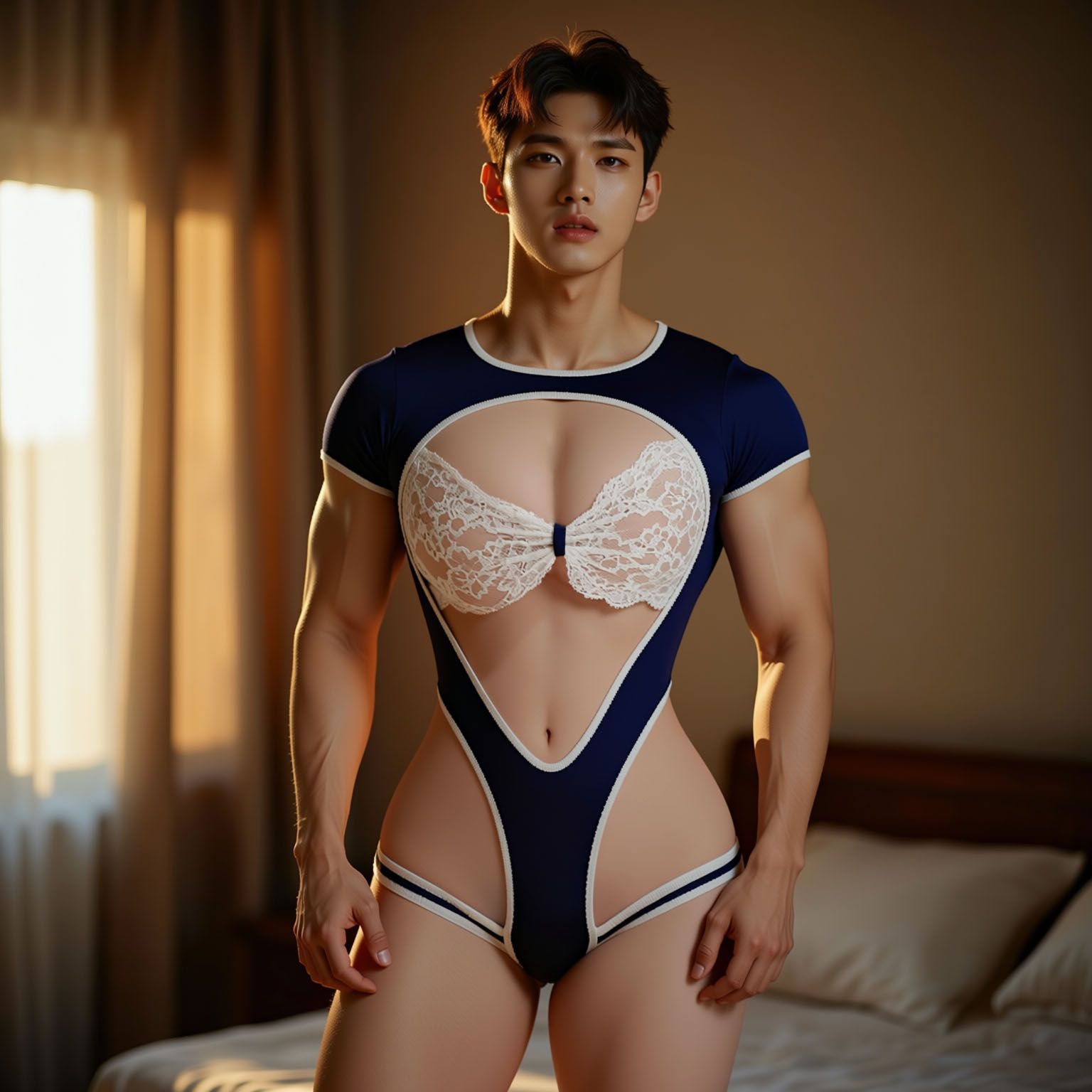 Midnight Tease Lace Trimmed Men S Bodysuit