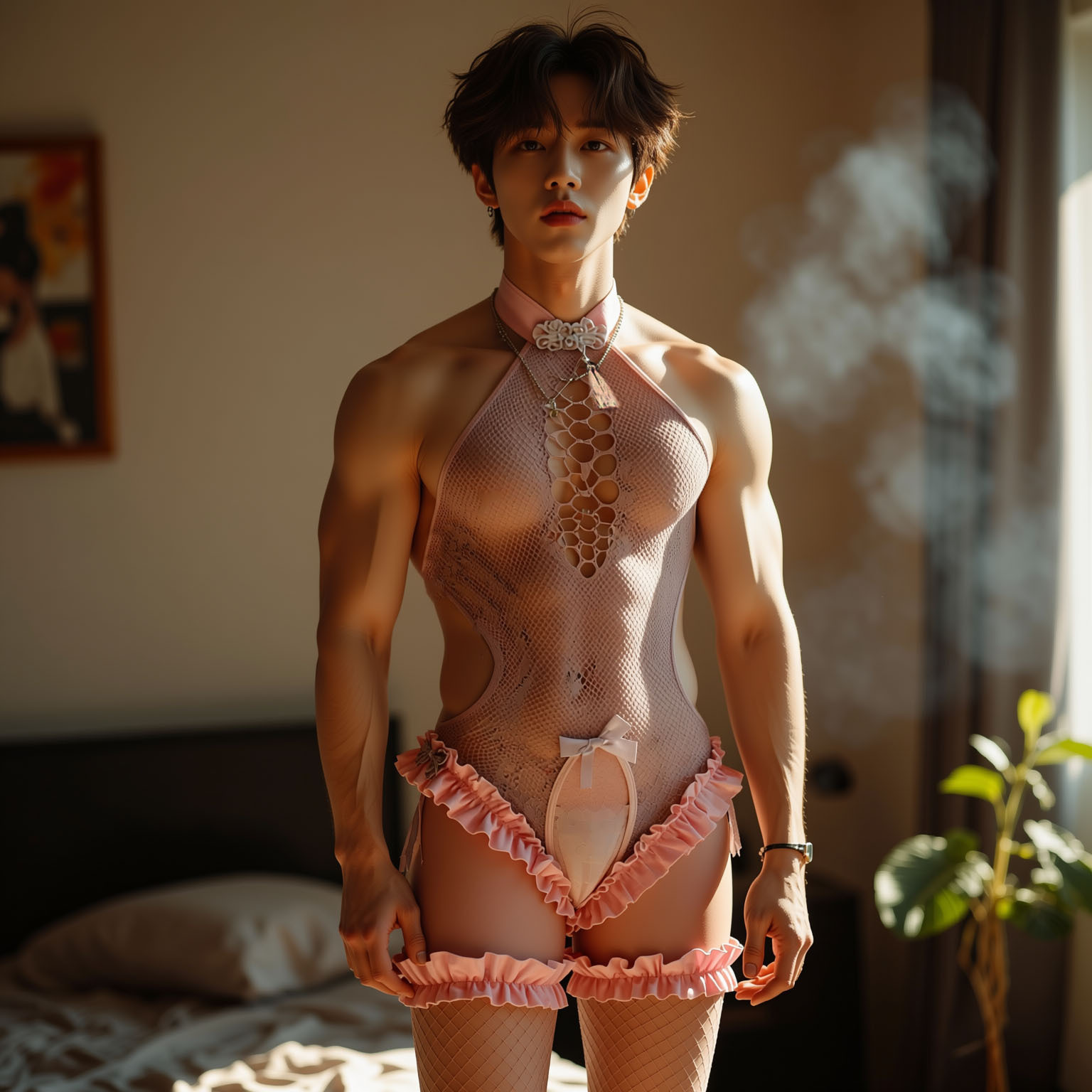 Pink Mesh Roleplay Bodysuit Oversized Stretch Edition