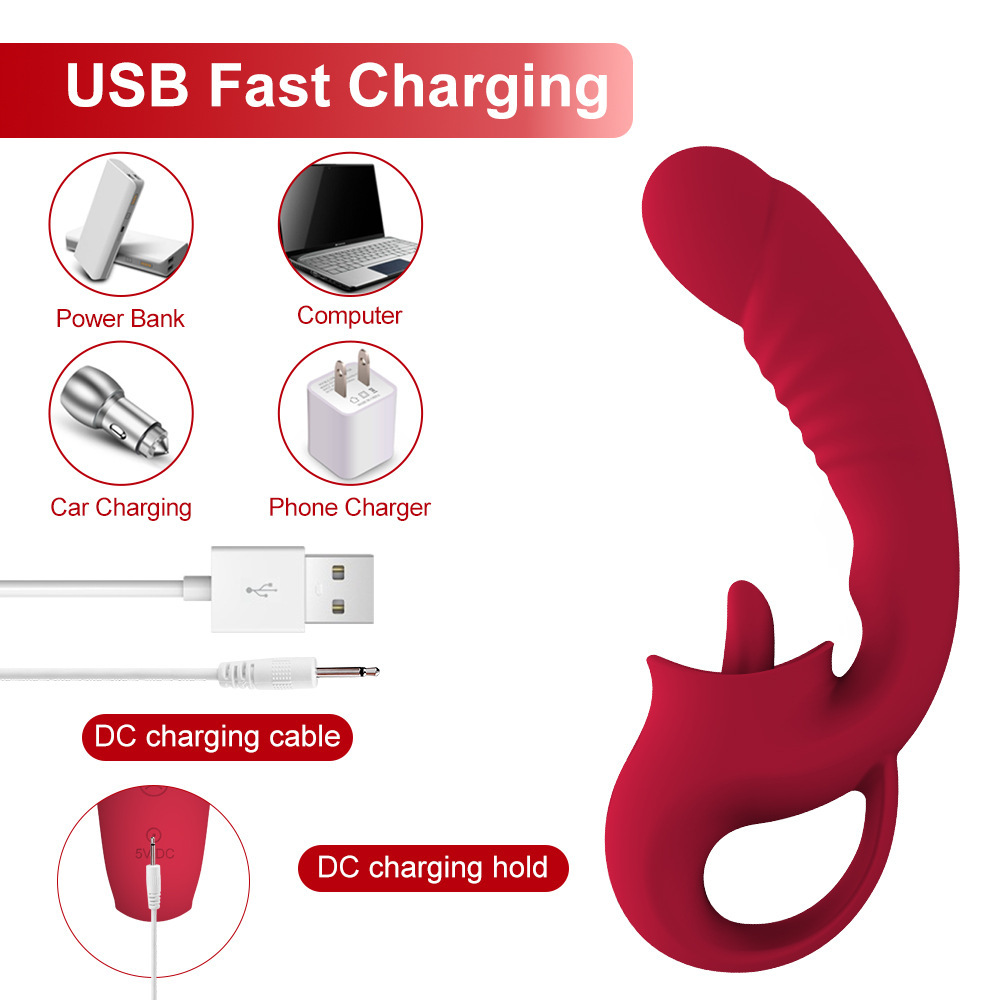 Waterproof Dildo Vibrator With Licking Tongue 10vibration Modes For Her