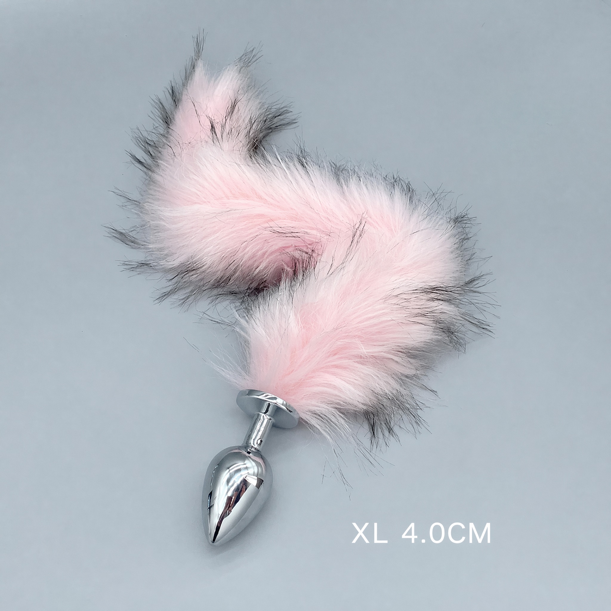 Pink Black Fox Tail Plug With Removable Metal Base