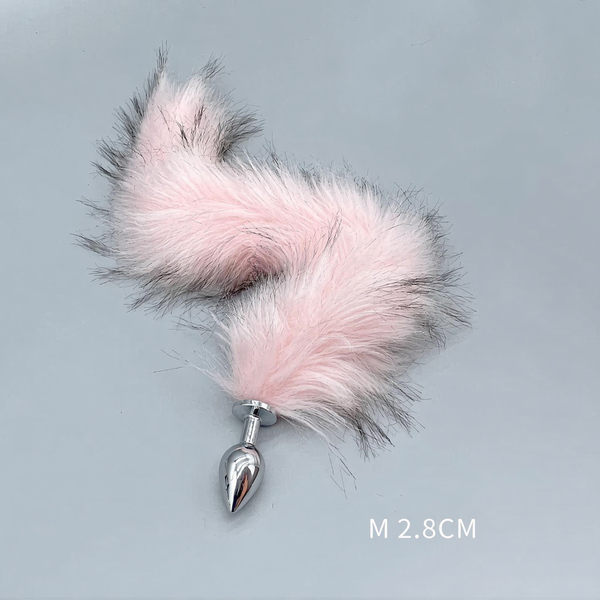 Pink Black Fox Tail Plug With Removable Metal Base