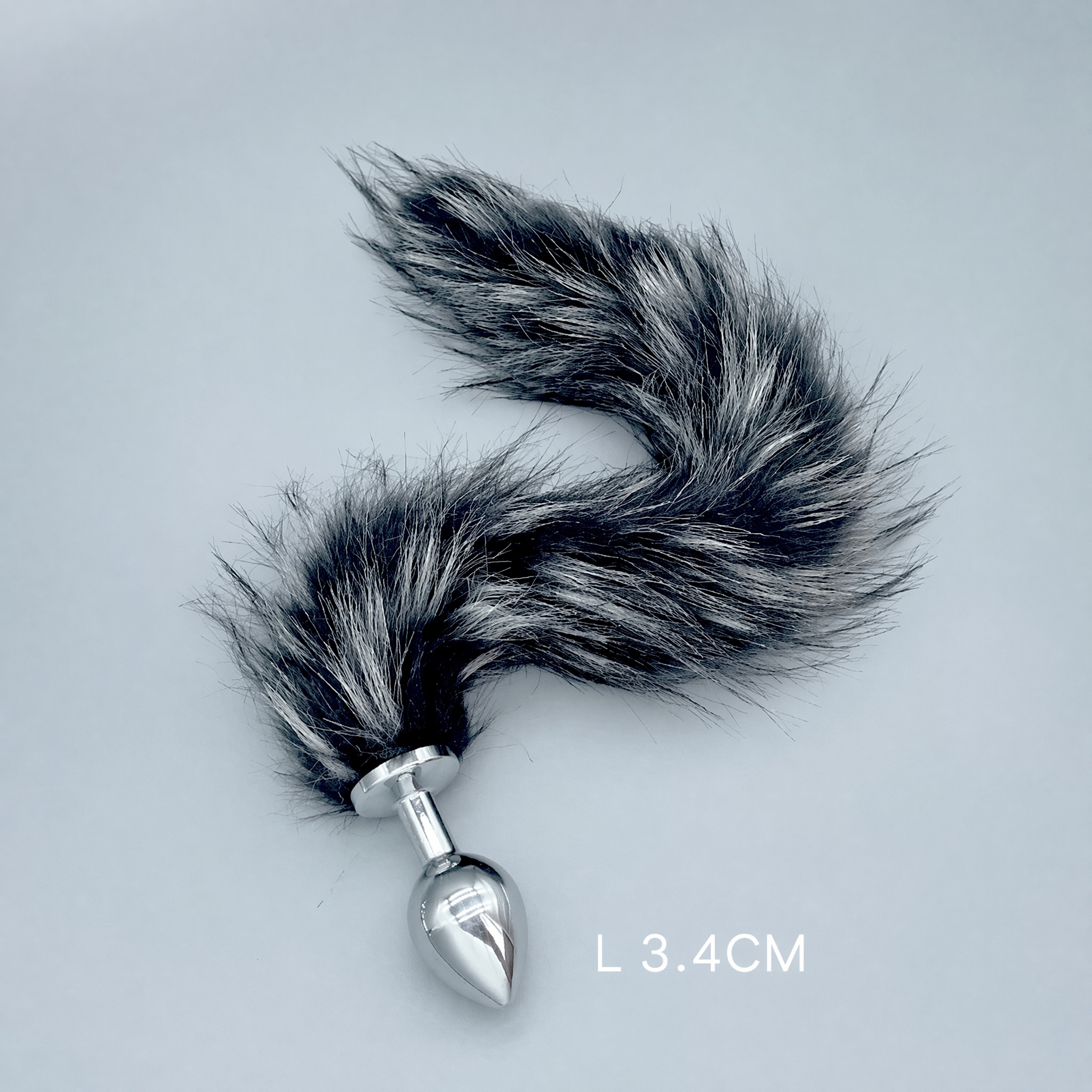 Silver Black Fox Tail Plug With Removable Metal Base