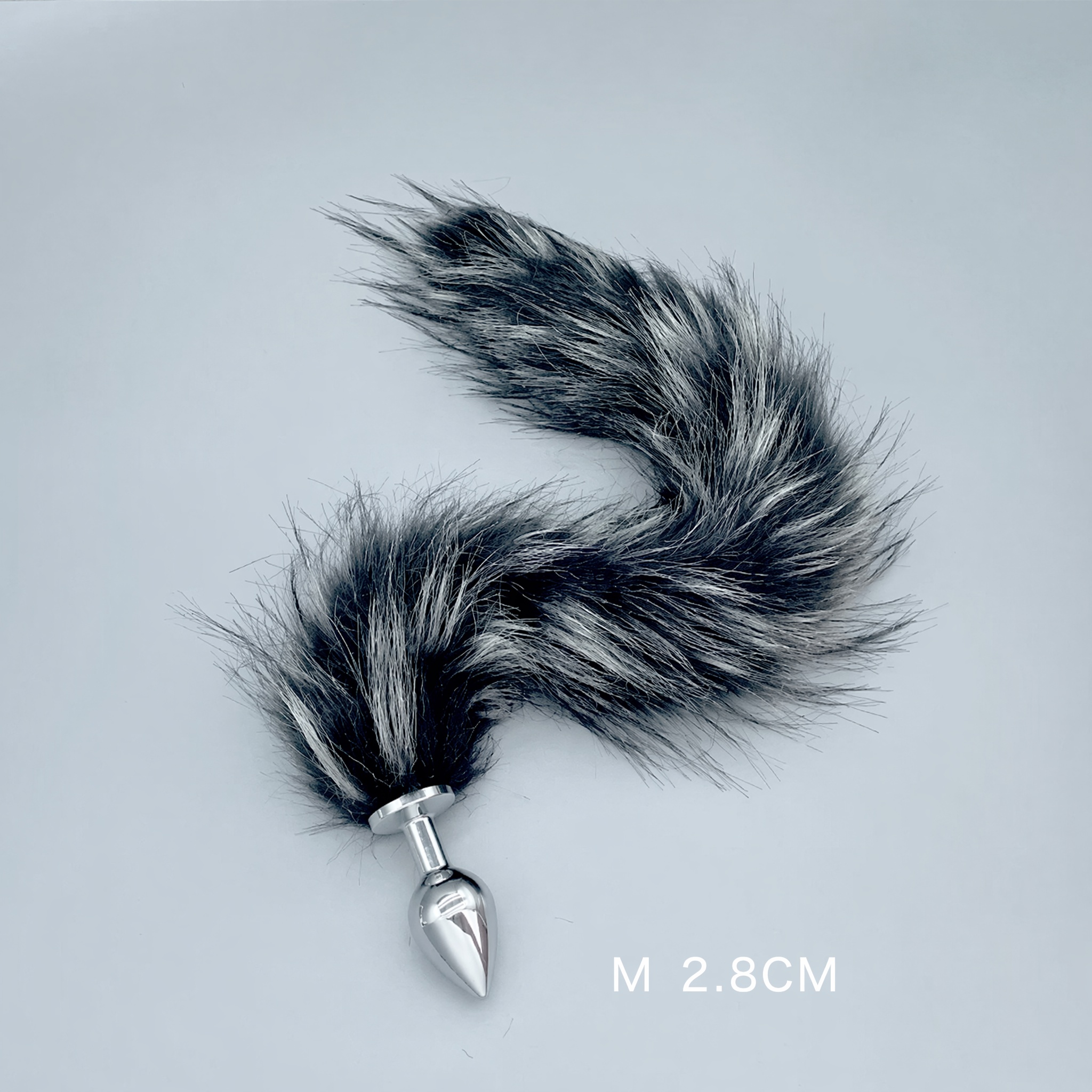 Silver Black Fox Tail Plug With Removable Metal Base