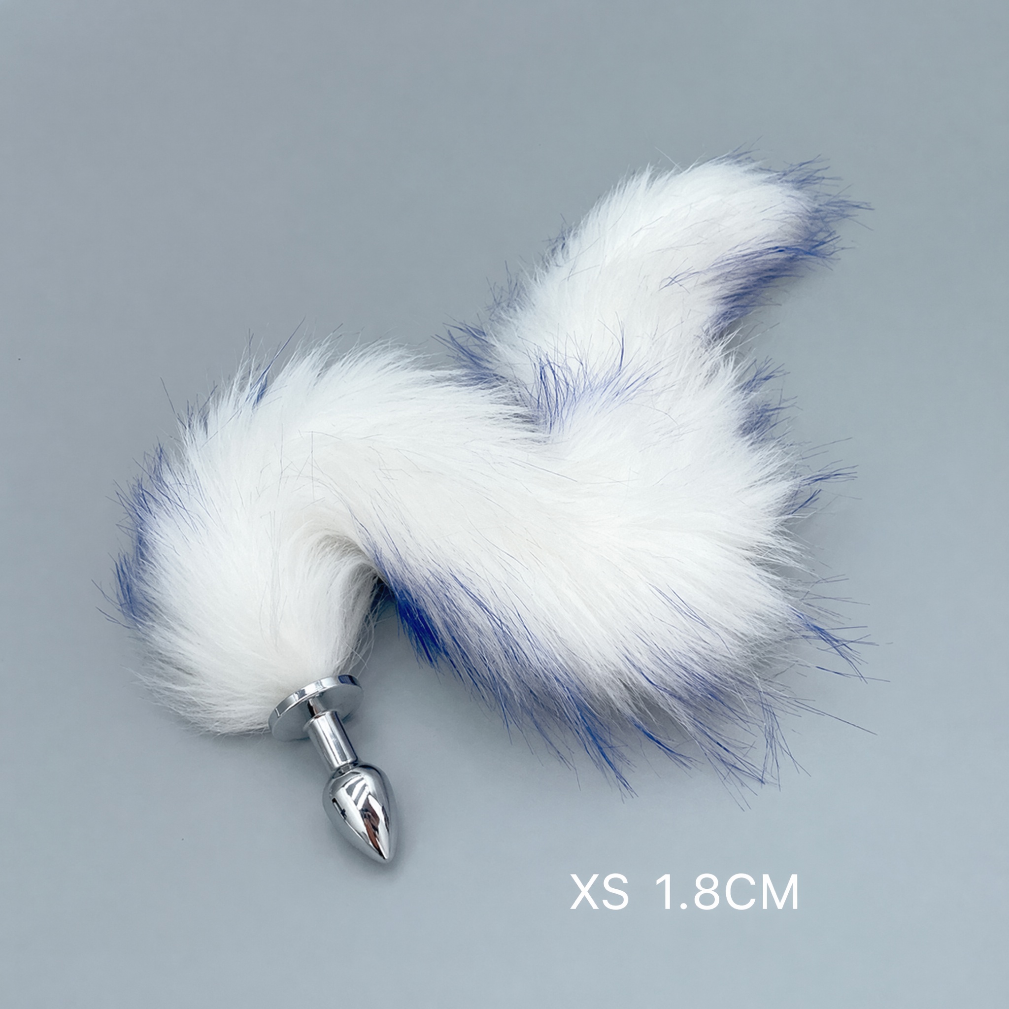White Blue Fox Tail Plug With Removable Metal Base