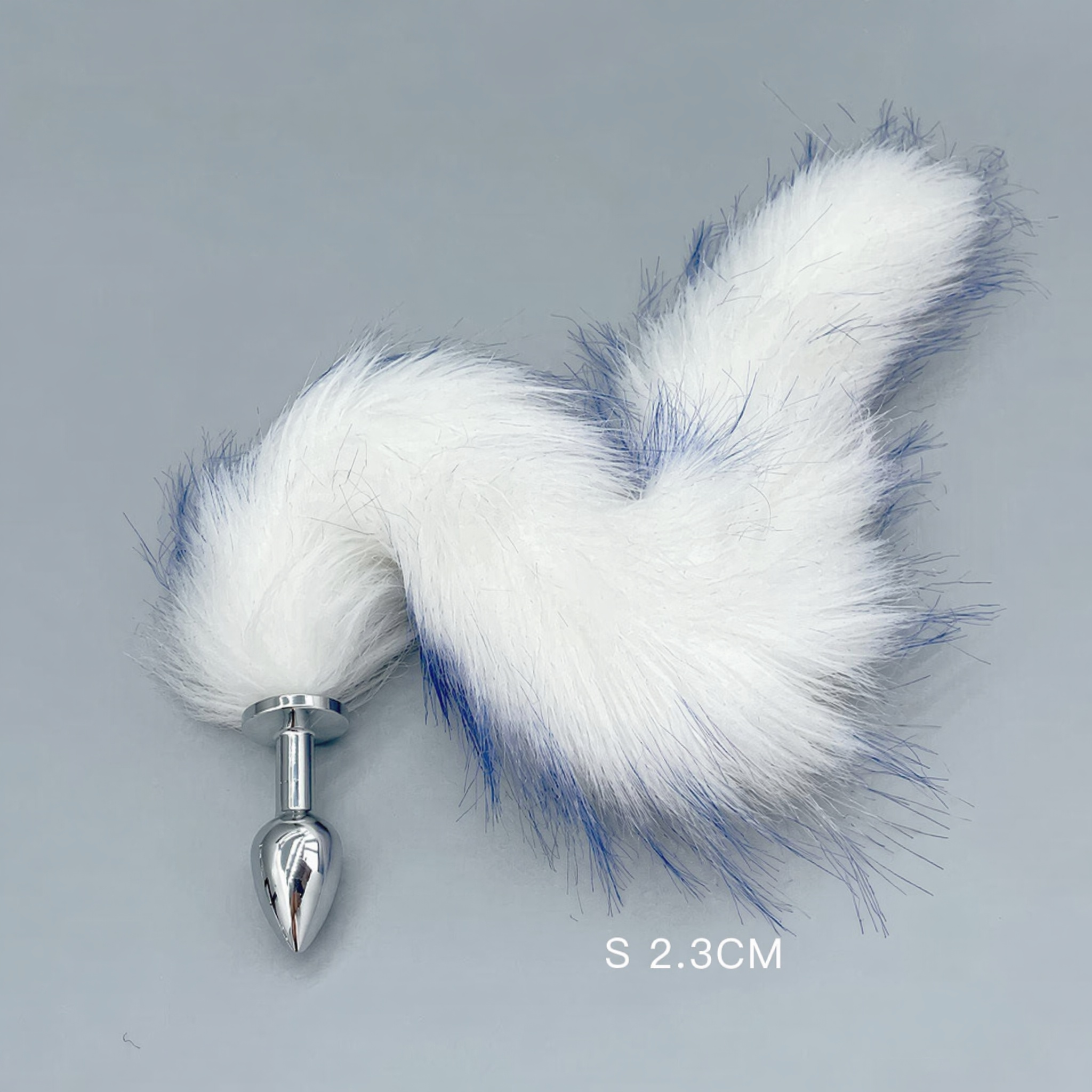 White Blue Fox Tail Plug With Removable Metal Base