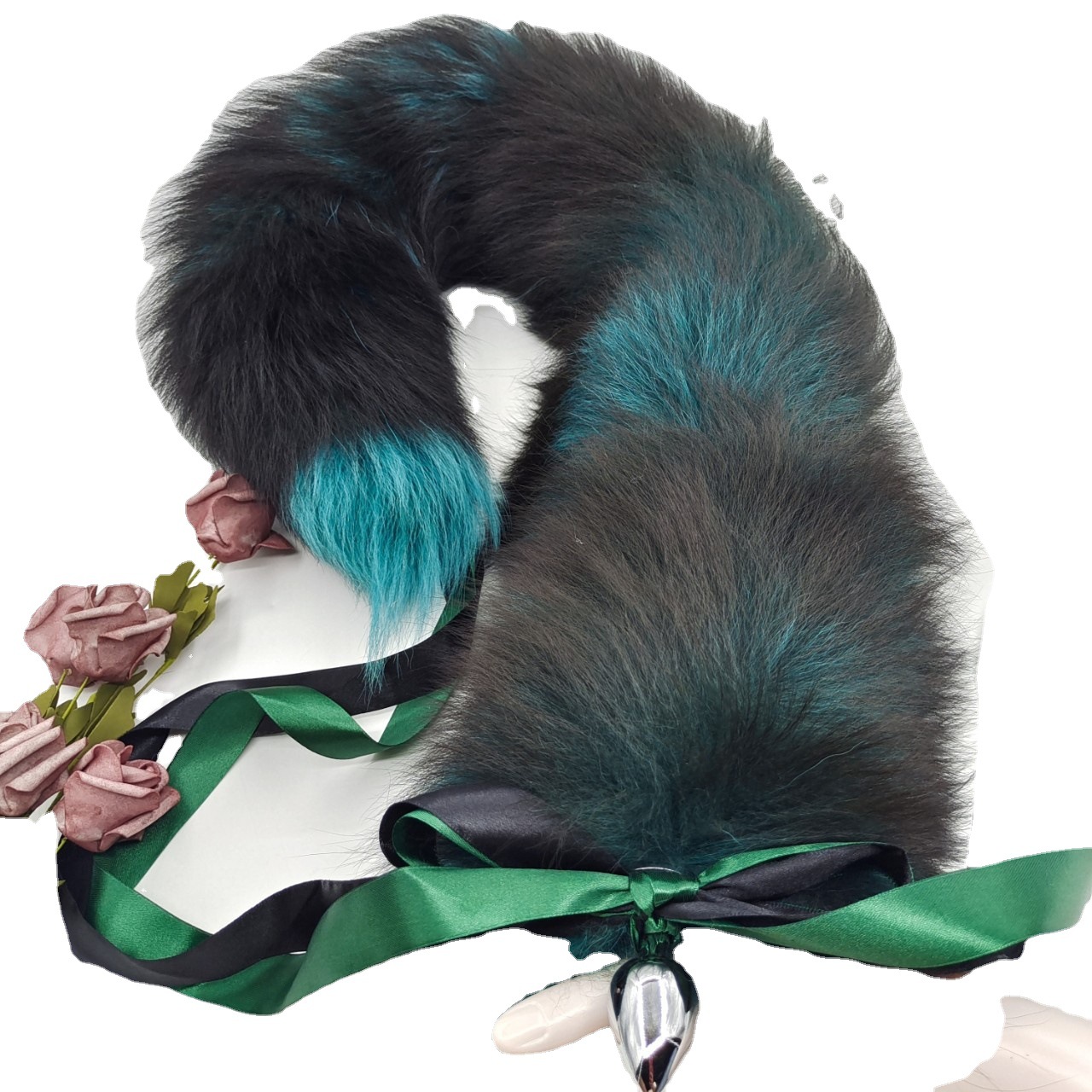 Aurora Green Handmade Detachable Plug Fox Tail 50cm