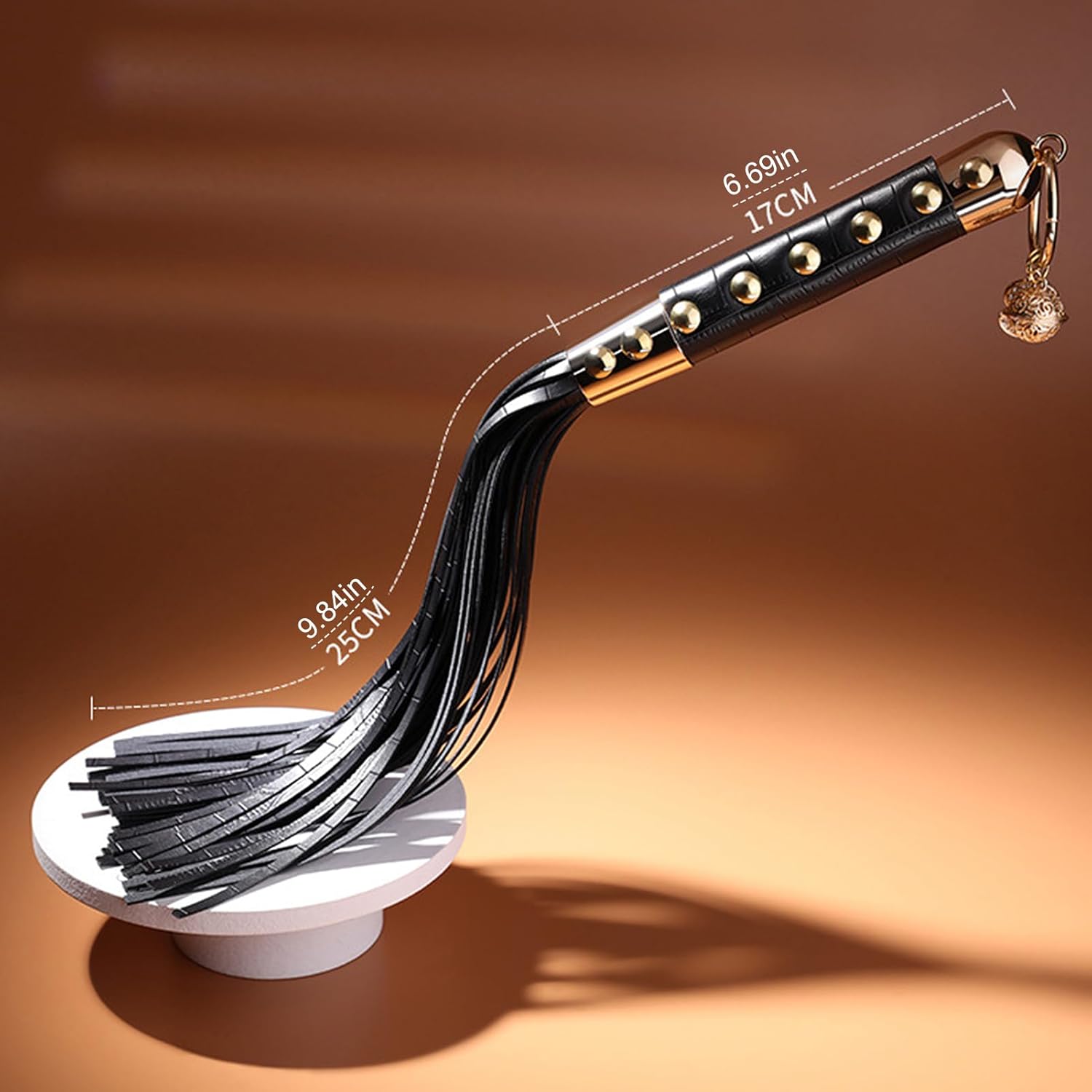 Noir Bell Leather Metal Fringe Whip