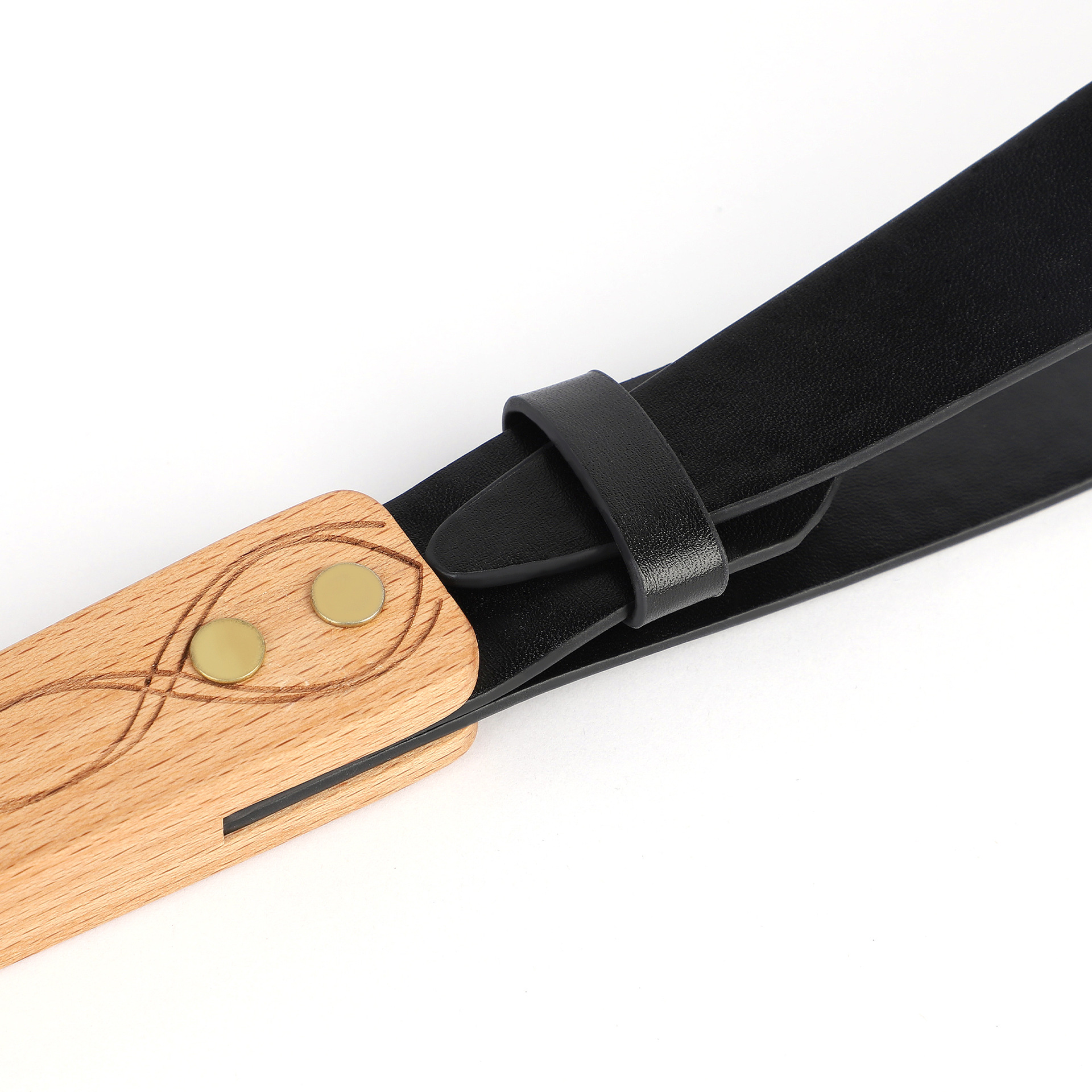 Genuine Leather Strap Paddle Wood Handle Belt Paddle Storage Bag Included 161x1 4inch Black