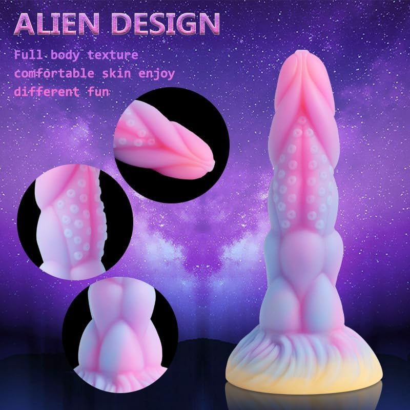8 14fantasy Monster Dildo With Multi Texture Design Glow In The Dark Effect
