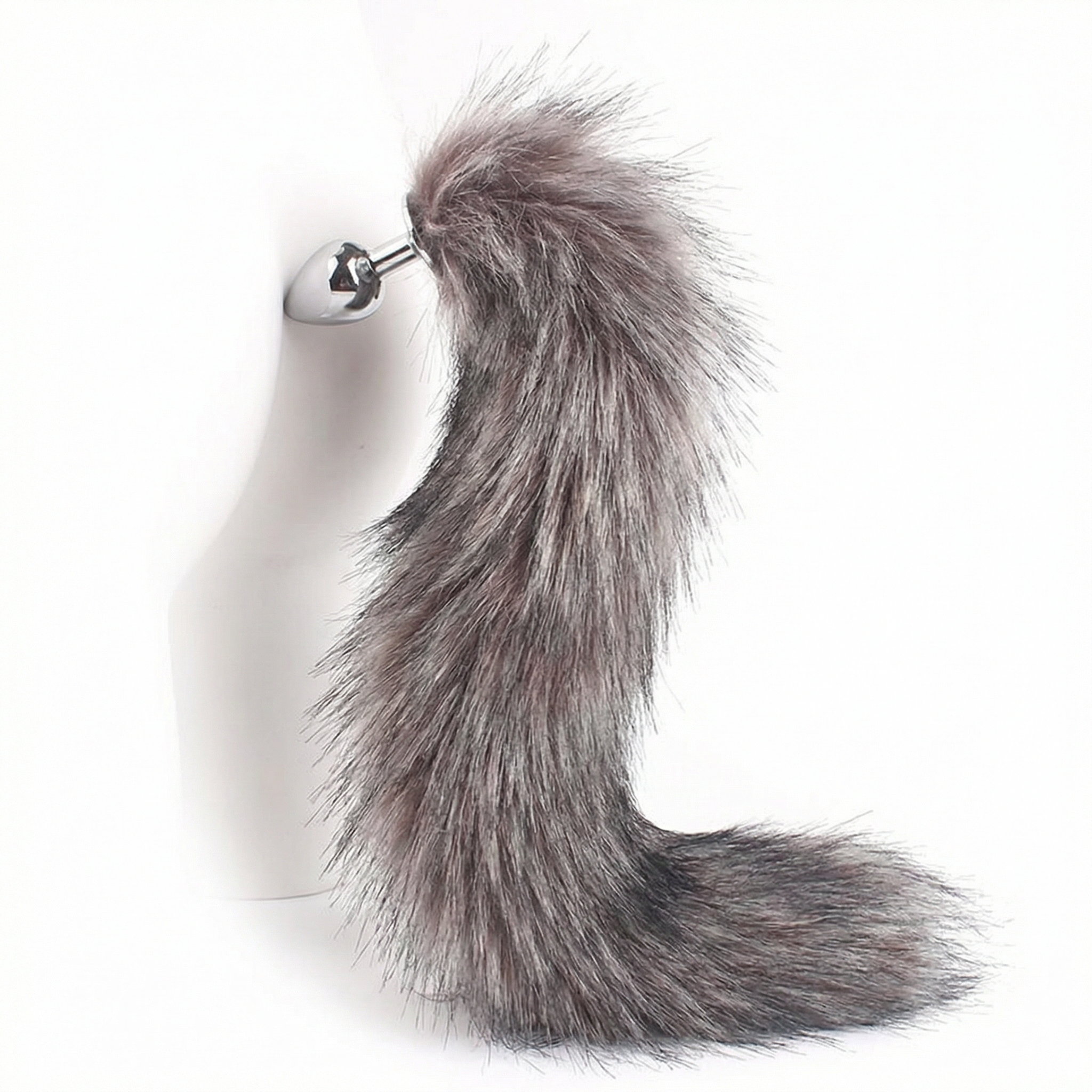 Dark Gray Fox Tail Butt Plug 18 1inch Tail