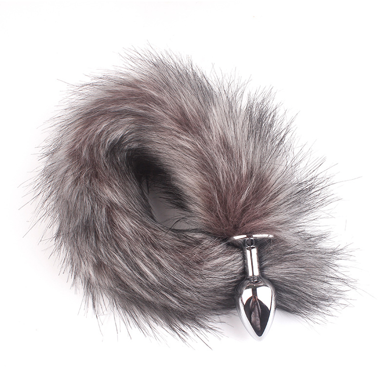 Dark Gray Fox Tail Butt Plug 18 1inch Tail
