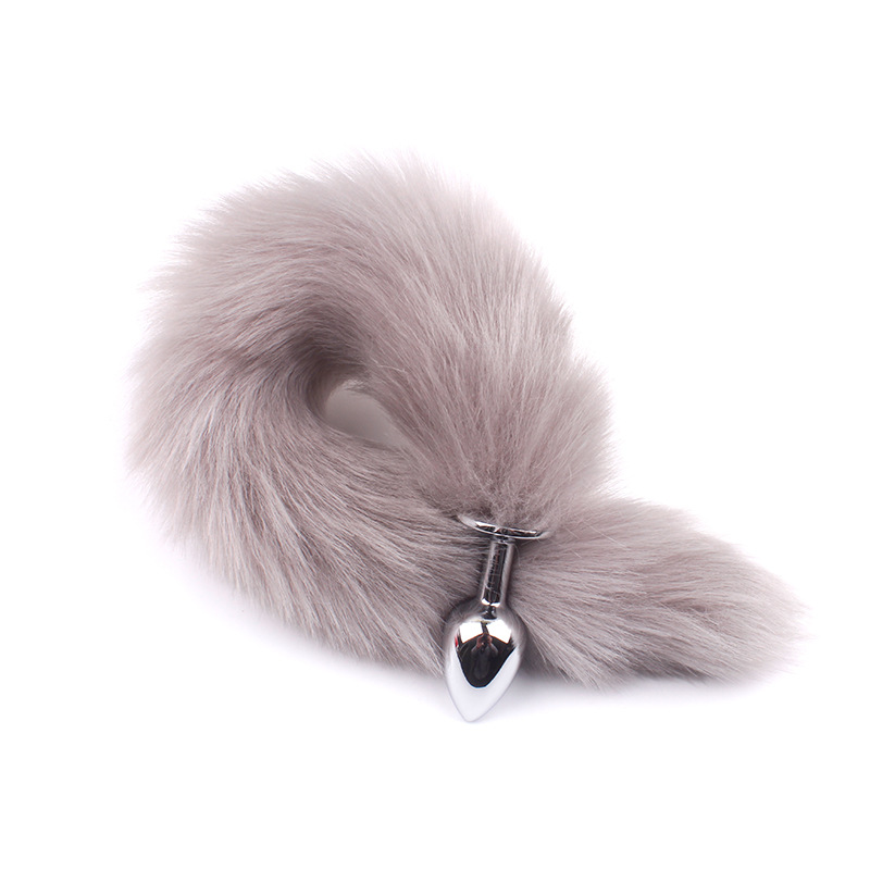 Gray Fox Tail Butt Plug 18 1inch Tail
